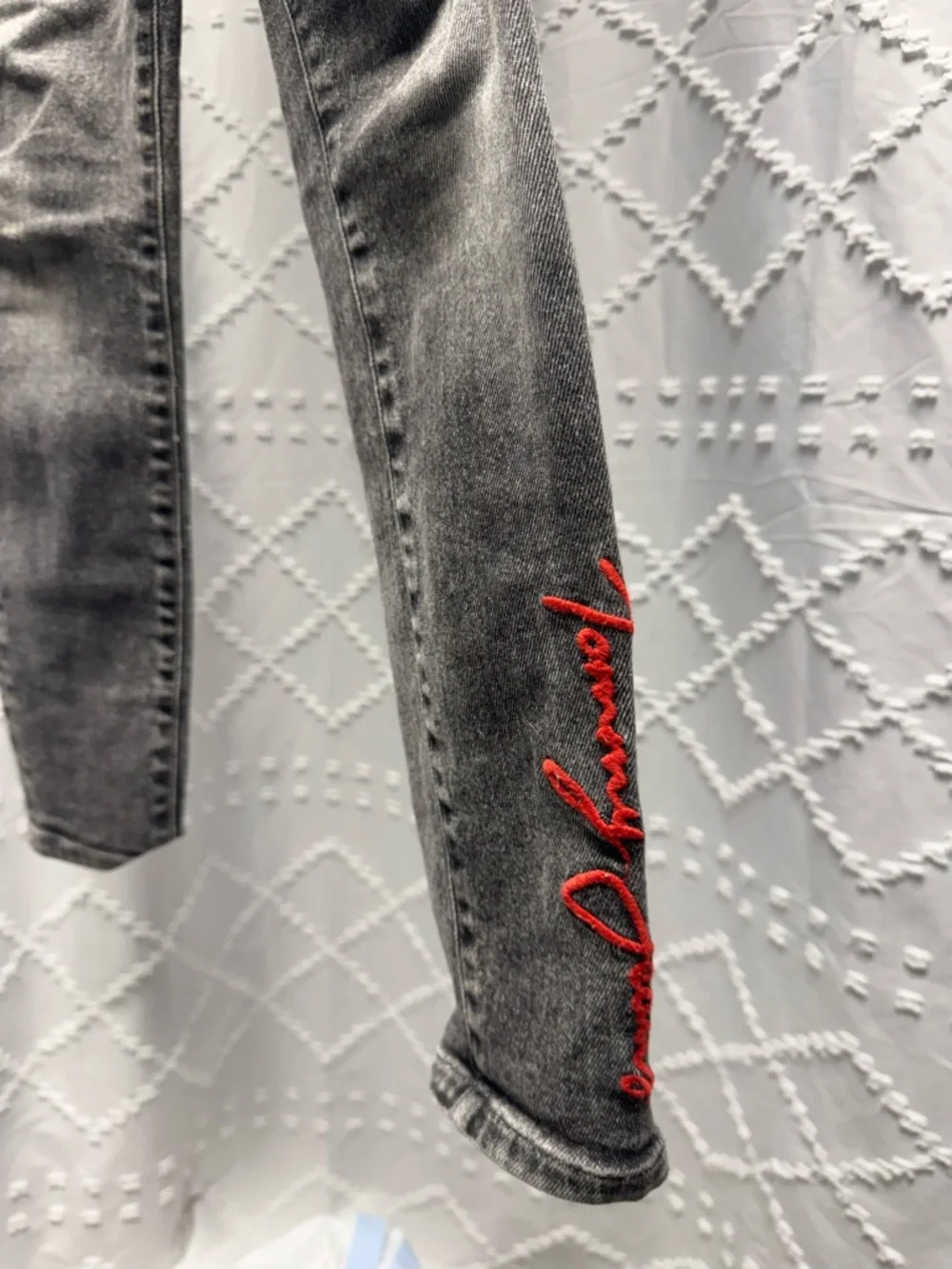 Tommy Hilfiger Legging Jeans Slimming Pocket Acid Wash Grey Red Script Size 6